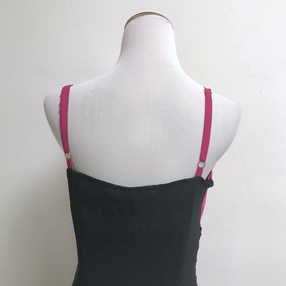 Betsey Johnson Black pink lace spaghetti strap silk midi evening party dress 10 - Picture 11 of 12